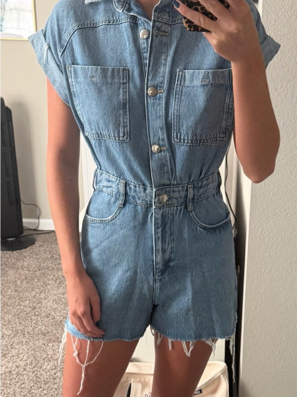 Zara Light Blue Denim Short Overalls